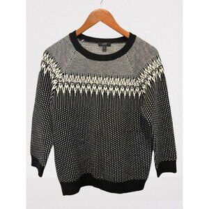 J.CREW Fair Island Sweater Knitted Wool Navy Blue White Crewneck Size Med